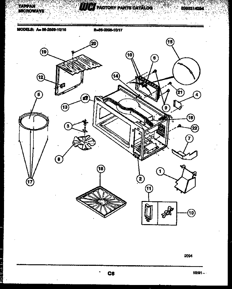 WRAPPER AND BODY PARTS Diagram and Parts List for 56-2898-10-16  Tappan Microwave