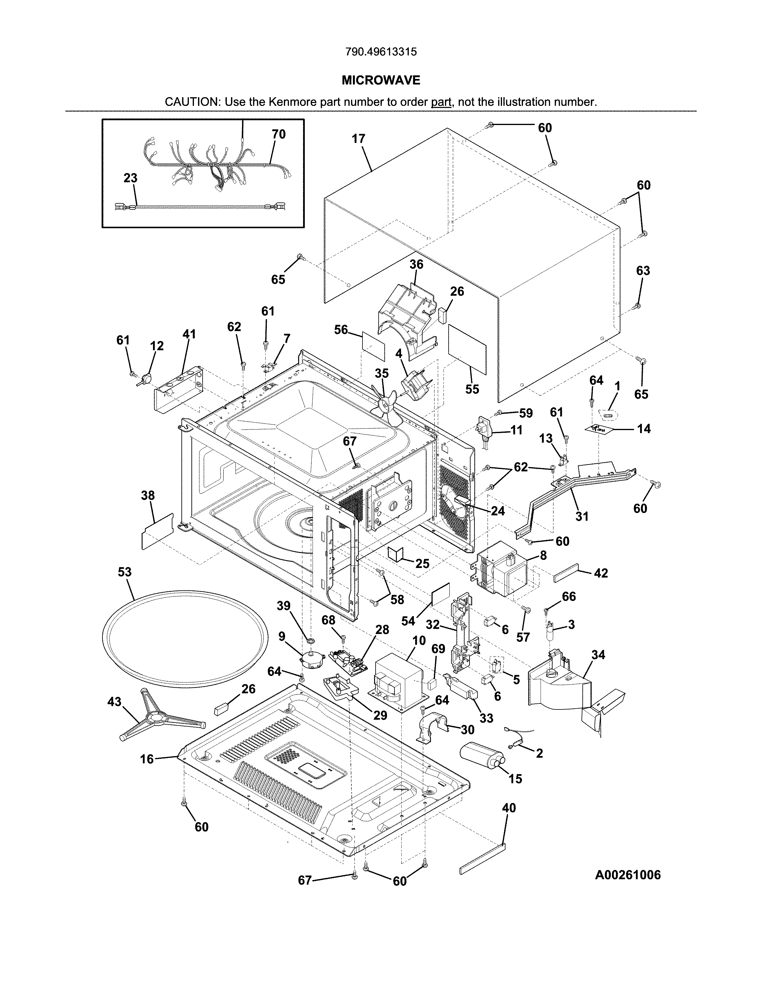 Microwave Diagram and Parts List for 79049613315  Kenmore Microwave