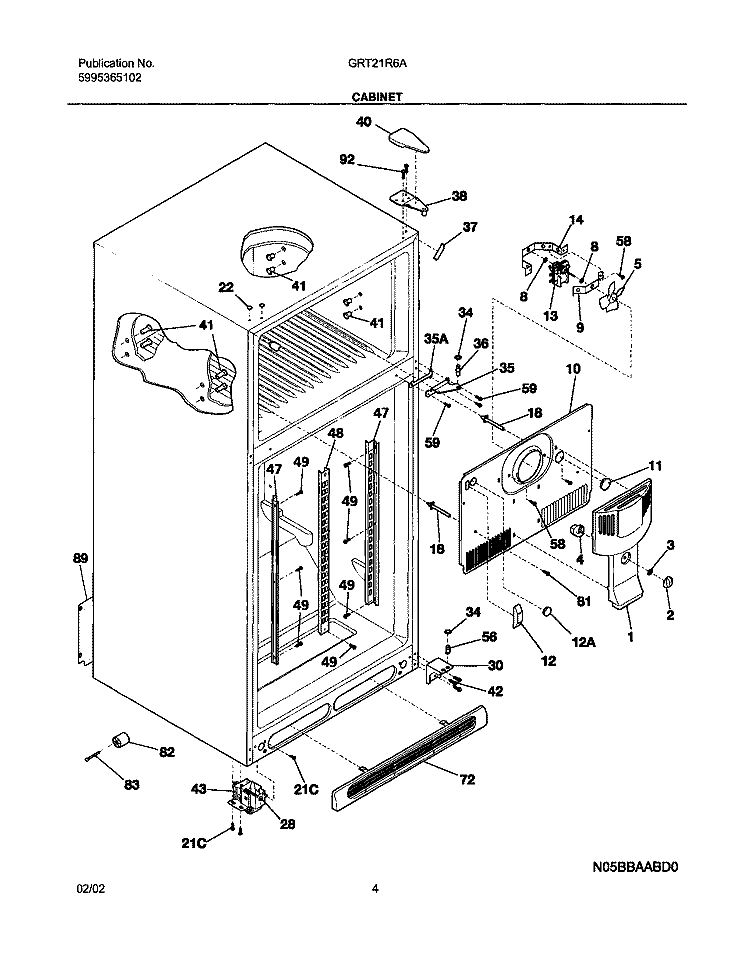 CABINET Diagram and Parts List for GRT21R6AW2  Gibson Refrigerator