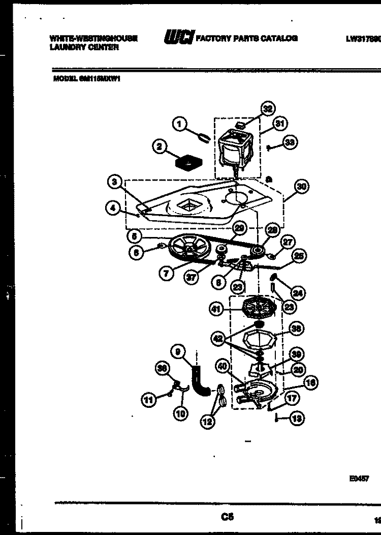WASHER DRIVE SYSTEM AND PUMP Diagram and Parts List for SM115MXW1  Frigidaire Washer