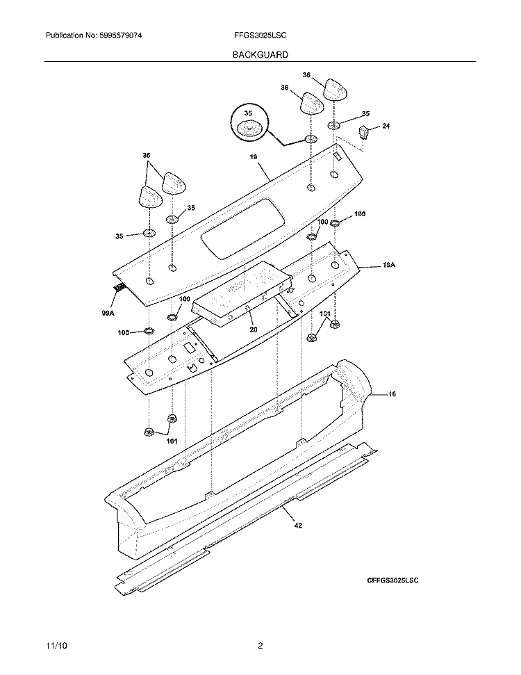 BACKGUARD Diagram and Parts List for FFGS3025LSC  Frigidaire Range