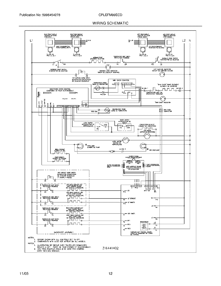 WIRING SCHEMATIC Diagram and Parts List for CPLEFM99ECD  Frigidaire Range