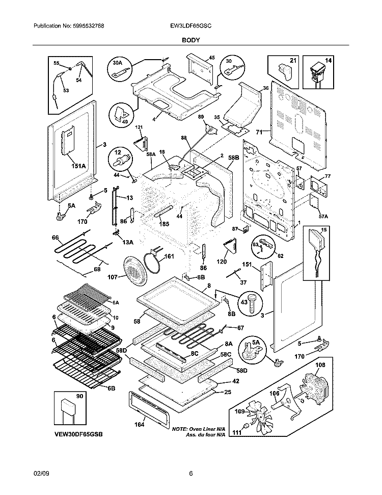 BODY Diagram and Parts List for EW3LDF65GSC  Electrolux Range