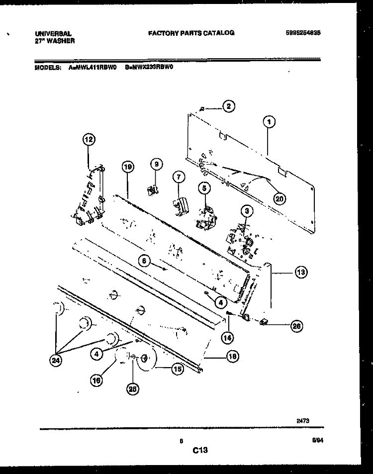 CONSOLE AND CONTROL PARTS Diagram and Parts List for MWL411RBD0  Frigidaire Washer