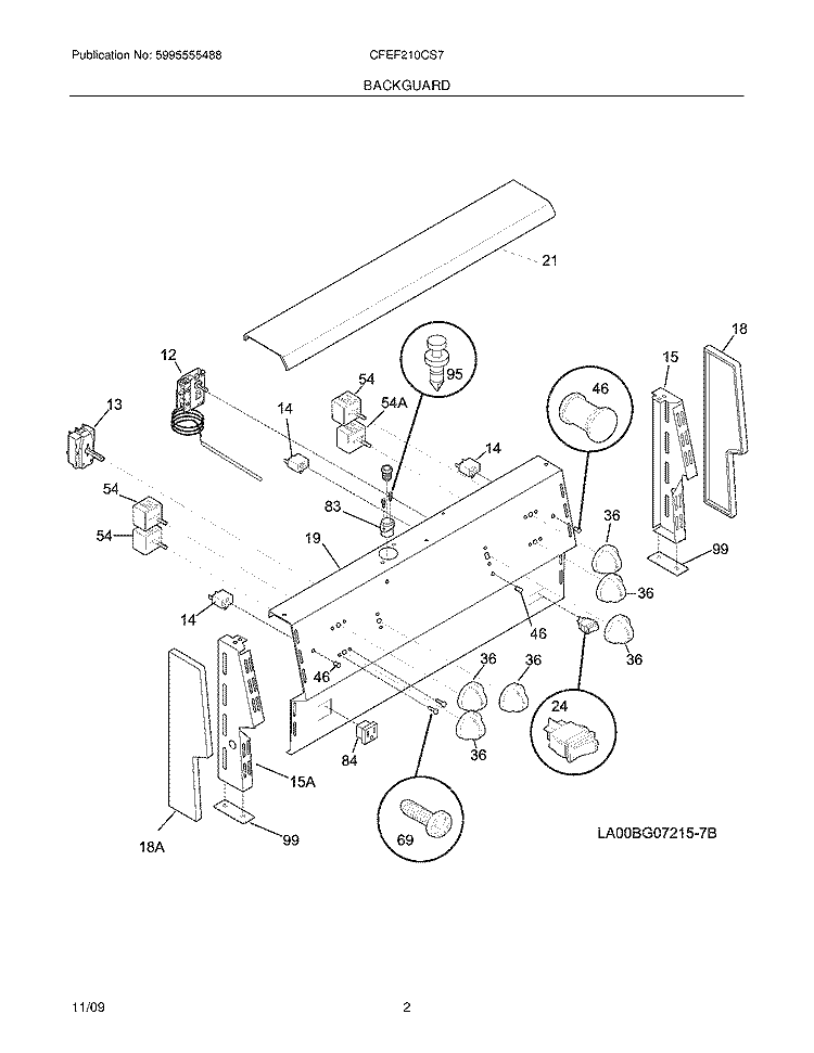 BACKGUARD Diagram and Parts List for CFEF210CS7  Frigidaire Range