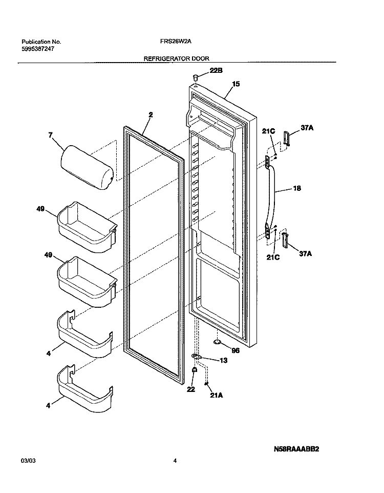 REFRIGERATOR DOOR Diagram and Parts List for FRS26W2AW6  Frigidaire Refrigerator