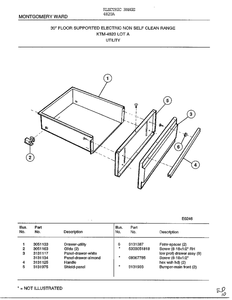 Utility Diagram and Parts List for 4820A  Frigidaire Range