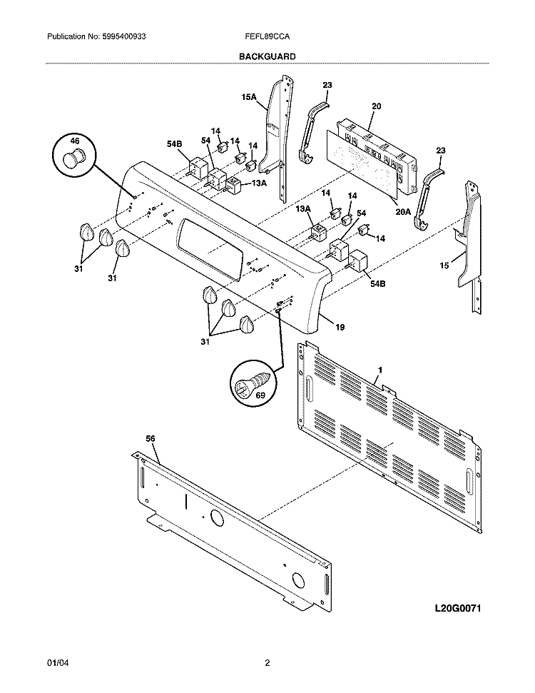 BACKGUARD Diagram and Parts List for FEFL89CCA  Frigidaire Range