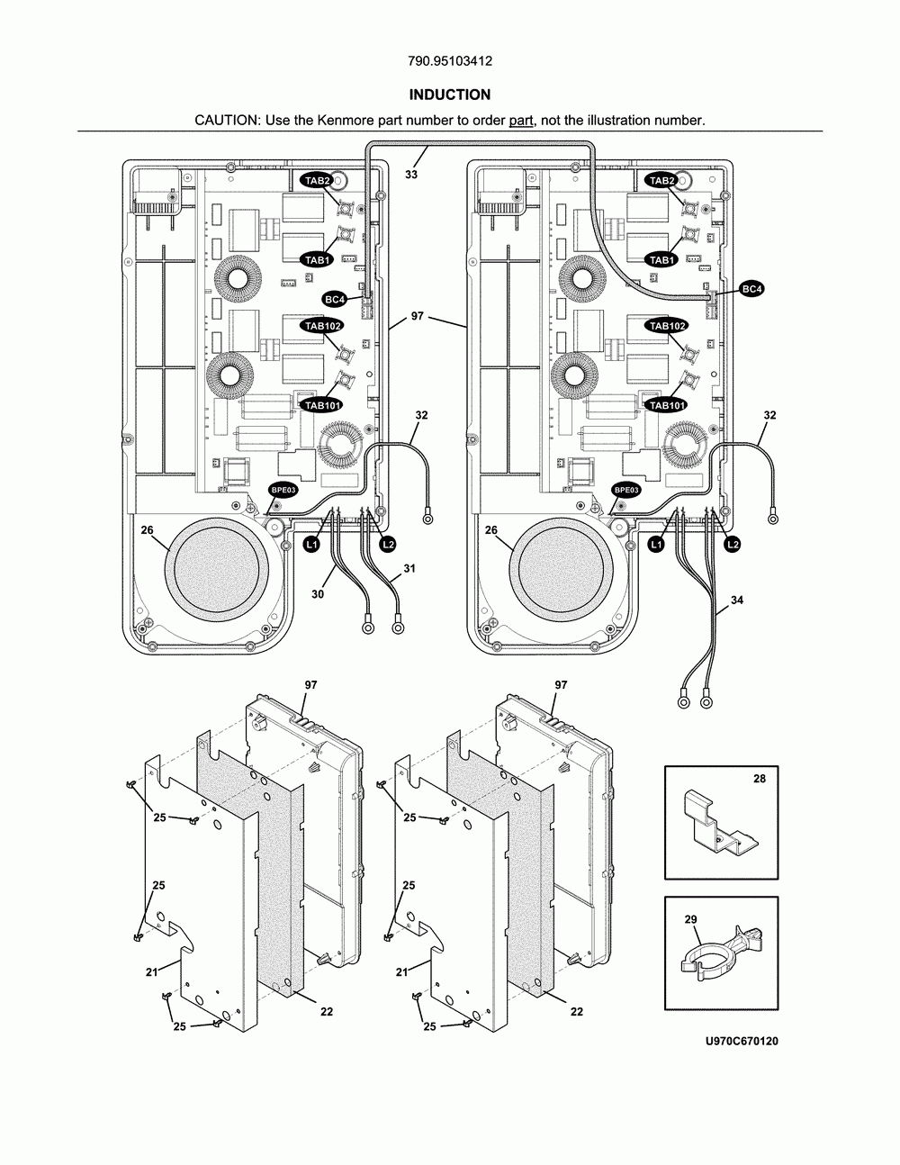 Burner Diagram and Parts List for 79095103412  Kenmore Range