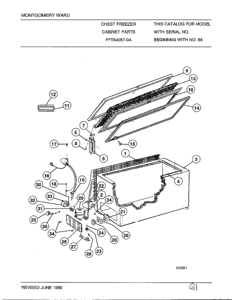Cabinet Parts Diagram and Parts List for 84057A  Frigidaire Freezer
