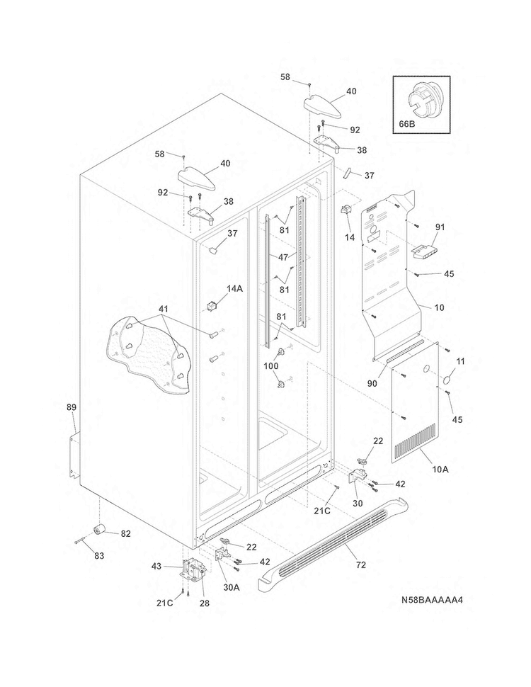 Cabinet Diagram and Parts List for FFSS2314QE2A  Frigidaire Refrigerator
