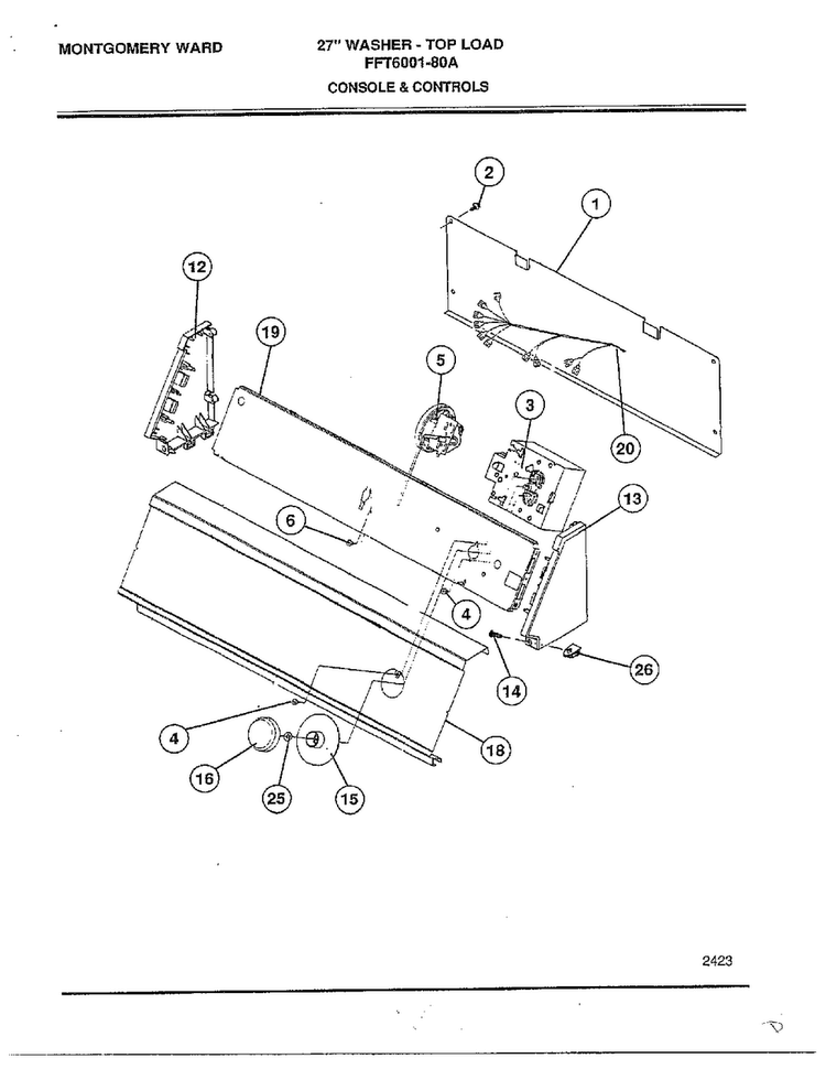 Console And Controls Diagram and Parts List for 6001-80A  Frigidaire Washer