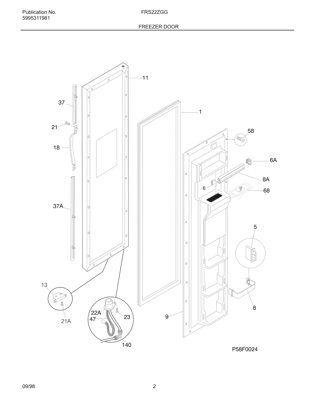 Freezer Door Diagram and Parts List for FRS22ZGGB3  Frigidaire Refrigerator