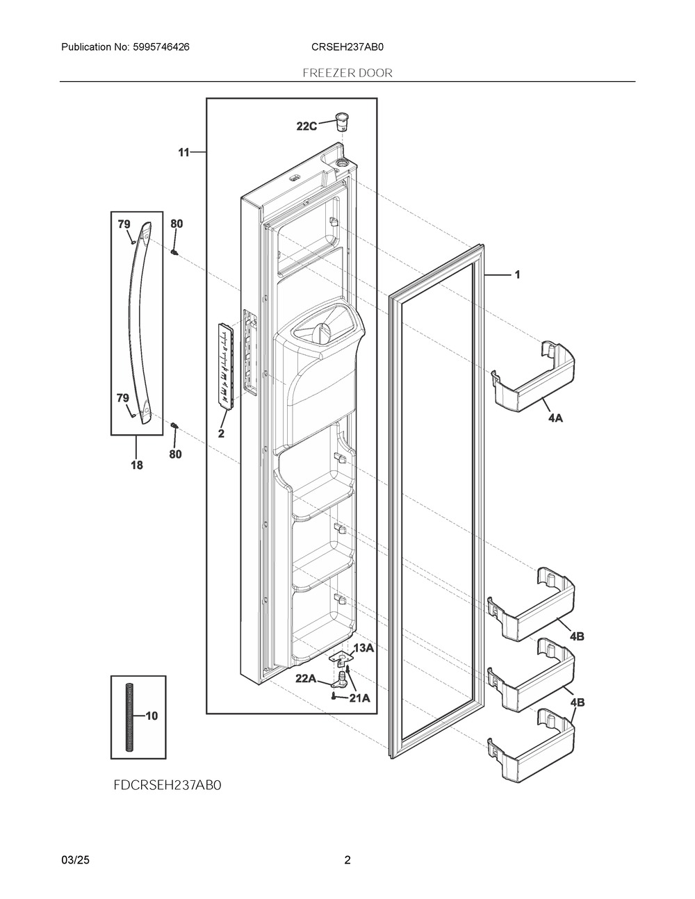 Freezer Door Diagram and Parts List for CRSEH237AB0  Frigidaire Refrigerator