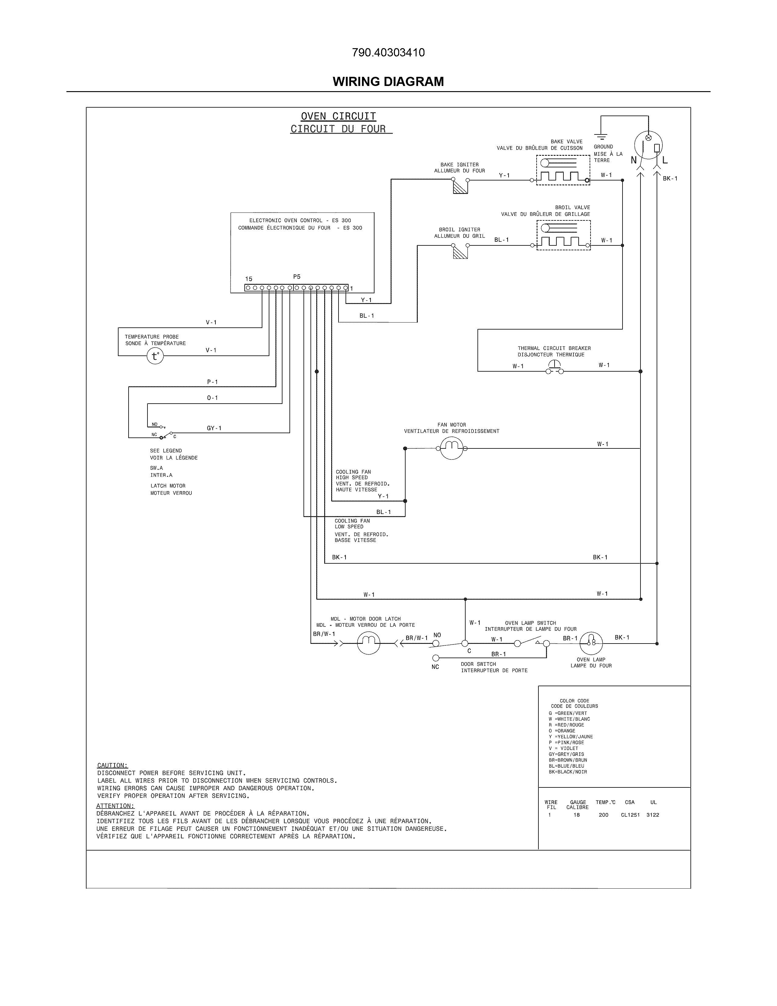 Wiring Diagram Diagram and Parts List for 79040303410  Kenmore Wall Oven