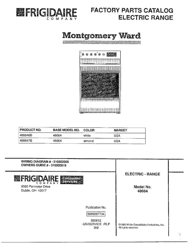 Electric Range Front Cover Diagram and Parts List for 486647B  Frigidaire Range