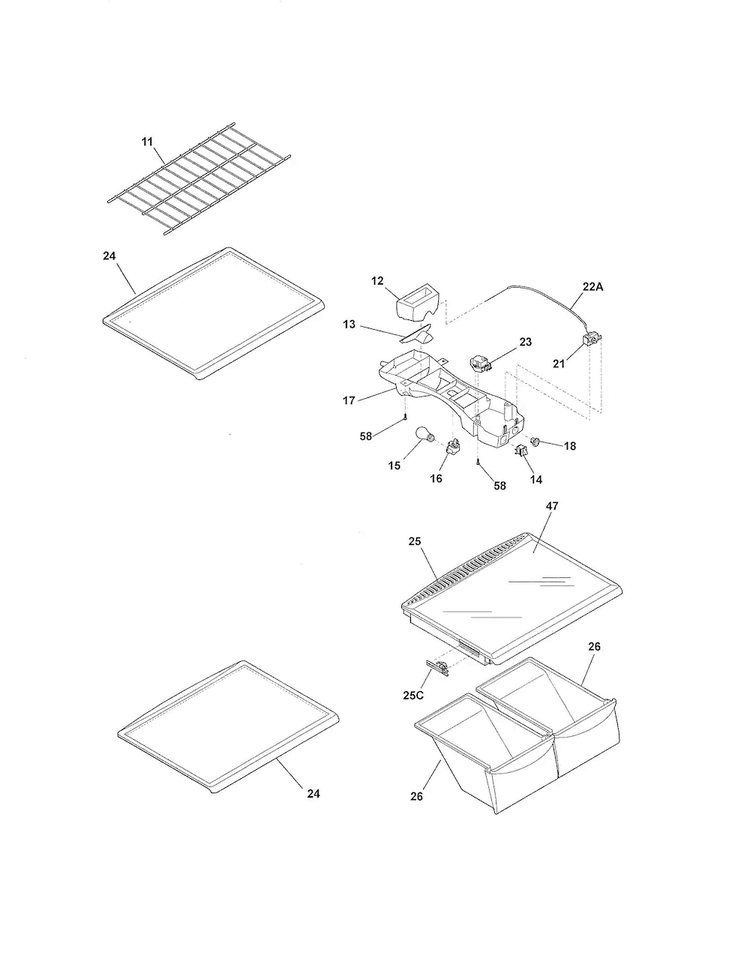Shelves Diagram and Parts List for FRT21G2NW6  Frigidaire Refrigerator