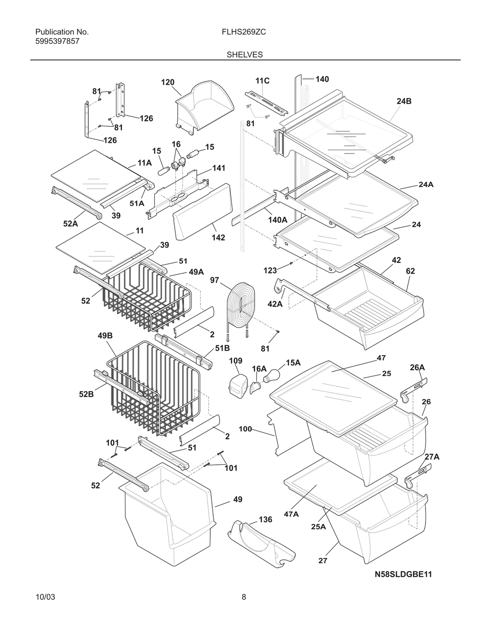 Shelves Diagram and Parts List for FLHS269ZCW1  Frigidaire Refrigerator