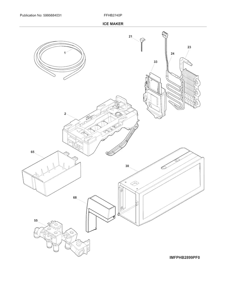 Ice Maker Diagram and Parts List for FFHB2740PSCA  Frigidaire Refrigerator