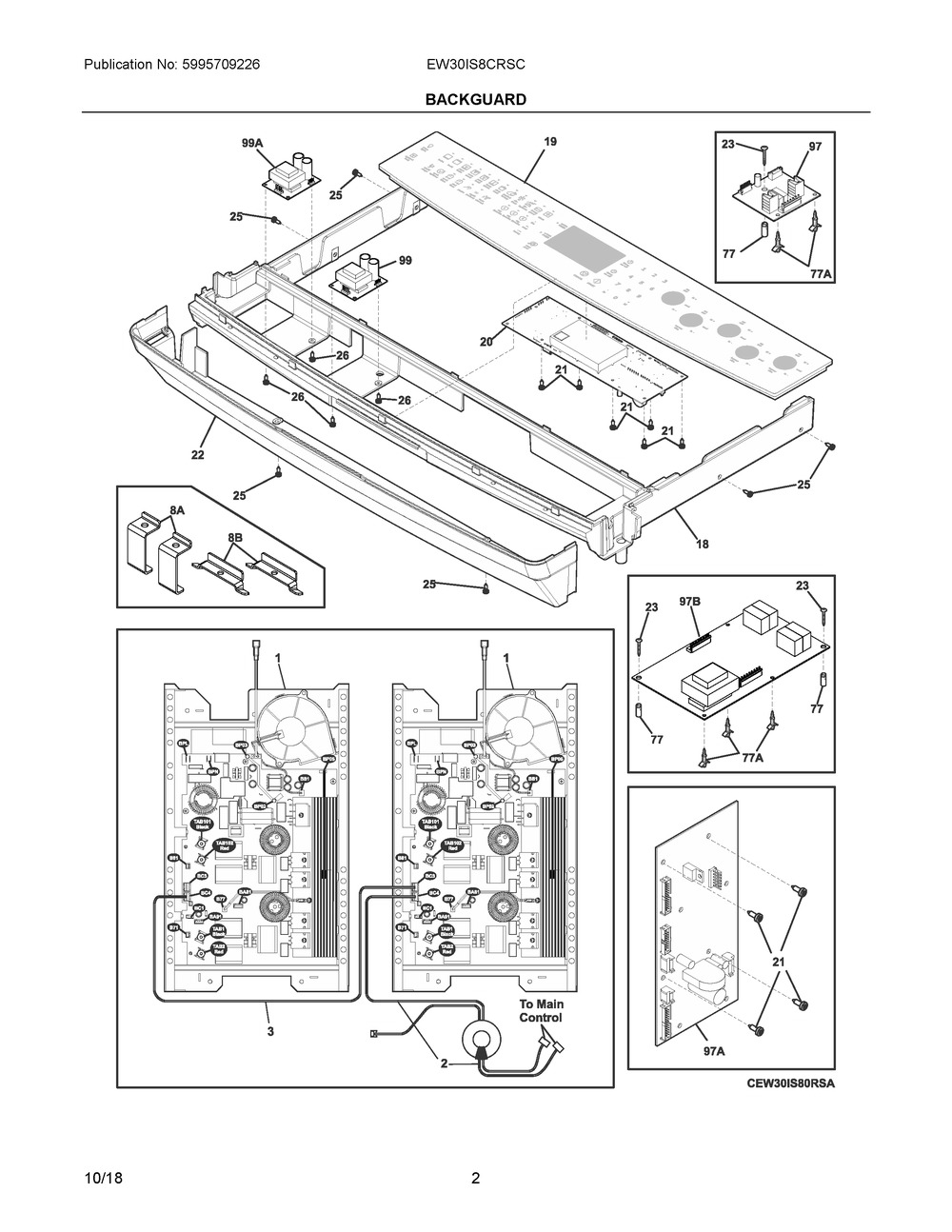 Backguard Diagram and Parts List for EW30IS8CRSC  Frigidaire Range