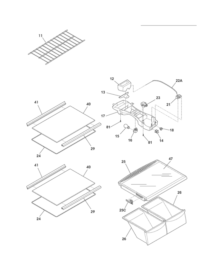 Shelves Diagram and Parts List for FRT18G2NW1  Frigidaire Refrigerator
