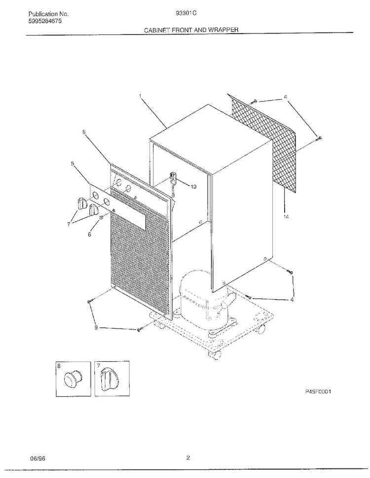 Cabinet Front And Wrapper Diagram and Parts List for 93301C  Frigidaire Dehumidifier