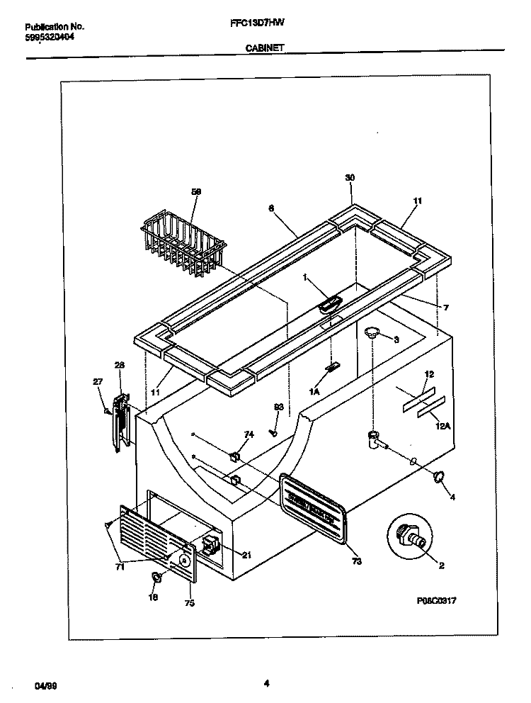 CABINET Diagram and Parts List for FFC13D7HW0  Frigidaire Freezer