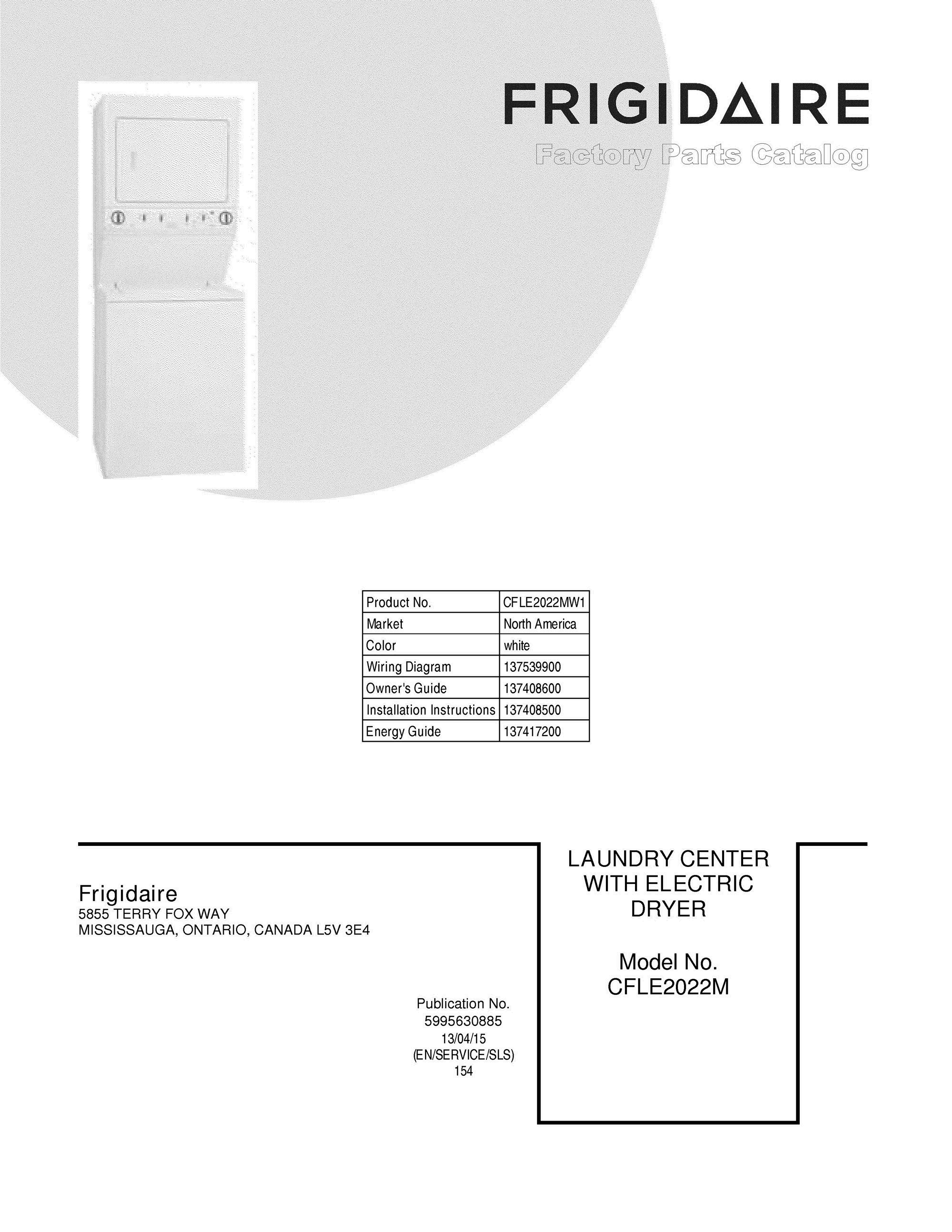 01 - COVER Diagram and Parts List for CFLE2022MW1  Frigidaire Washer Dryer Combo