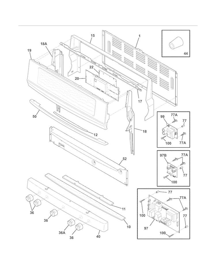 Backguard Diagram and Parts List for EI30GF55GSK  Electrolux Range