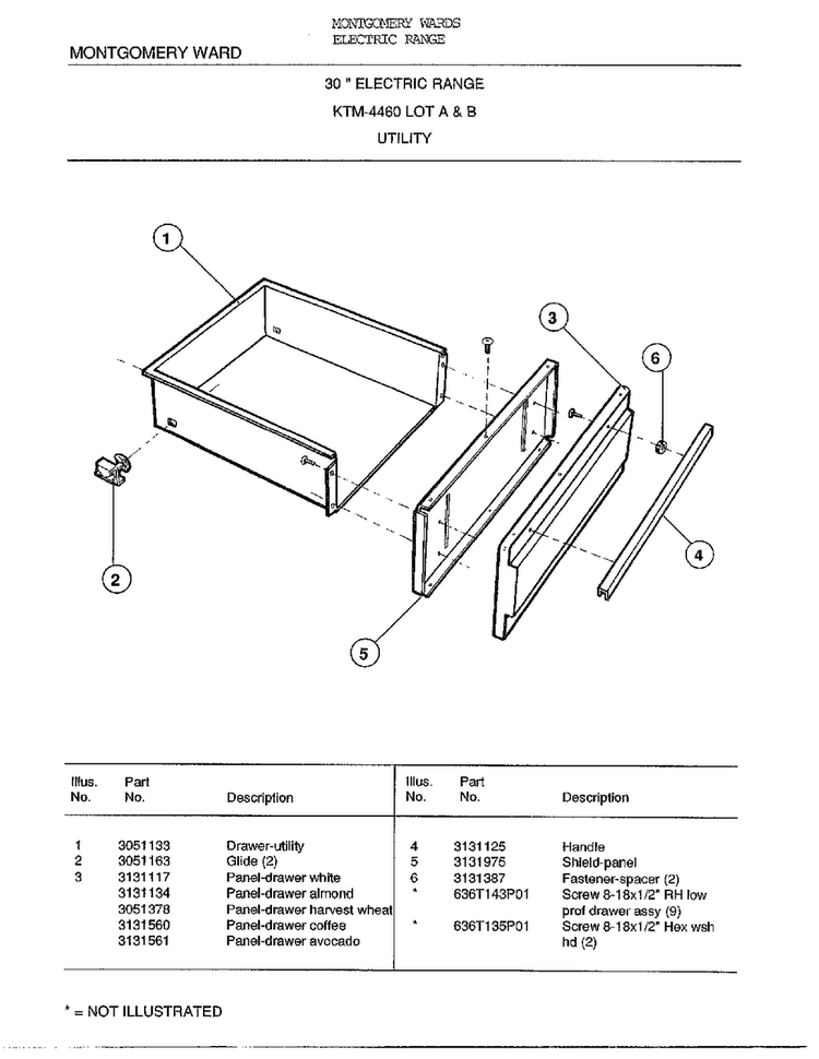 30` Utility Diagram and Parts List for 4460B  Frigidaire Range