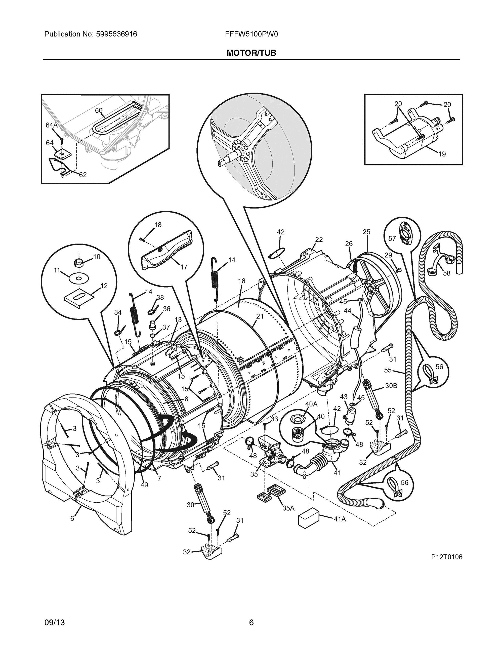 04 - MOTOR/TUB Diagram and Parts List for FFFW5100PW0  Frigidaire Washer