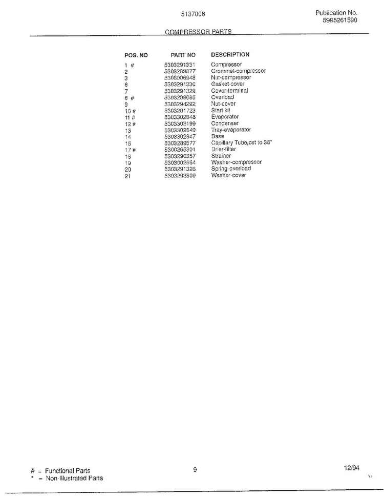 Compressor Parts Page 2 Diagram and Parts List for 5137006A  Frigidaire Air Conditioner