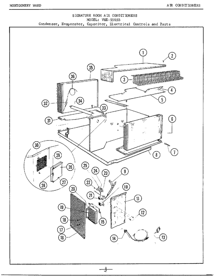Condenser/evaporator/etc. Diagram and Parts List for 5565B  Frigidaire Air Conditioner