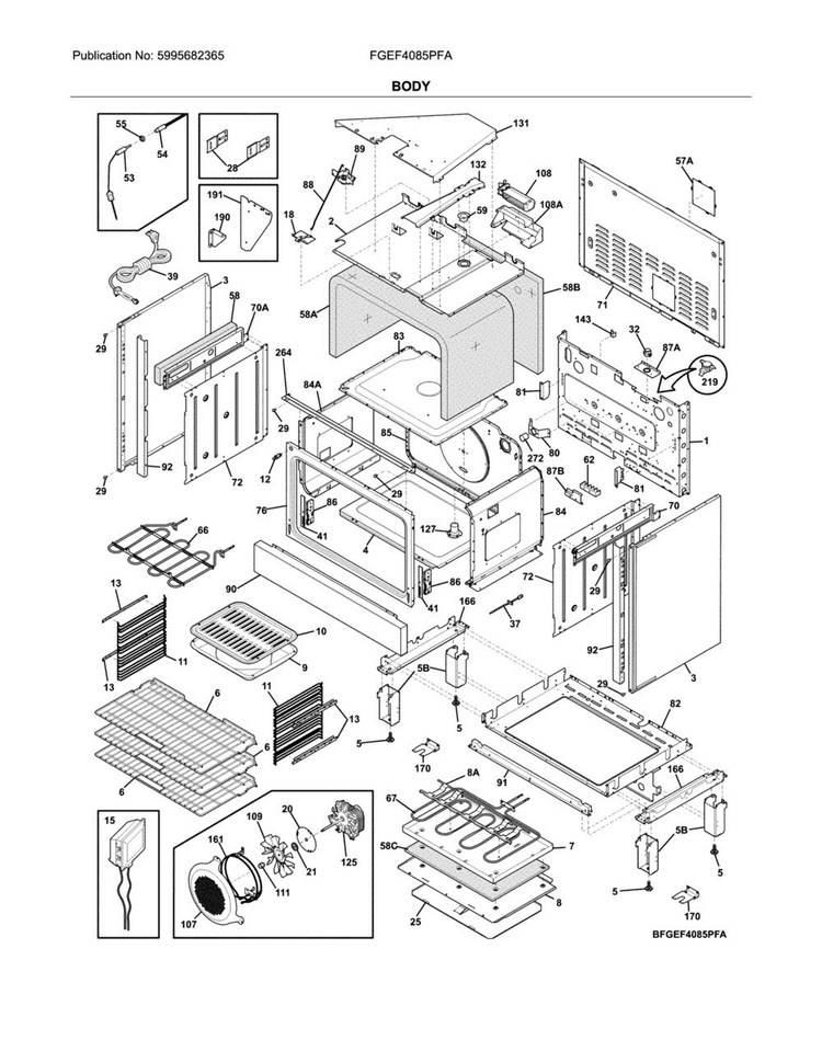 Body Diagram and Parts List for FGEF4085PFA  Frigidaire Range