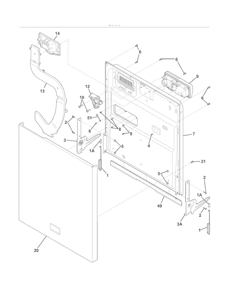 Door Diagram and Parts List for LGBD2431LF0B  Frigidaire Dishwasher