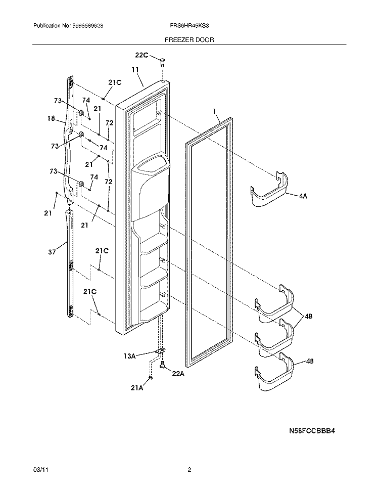 FREEZER DOOR Diagram and Parts List for FRS6HR45KS3  Frigidaire Refrigerator