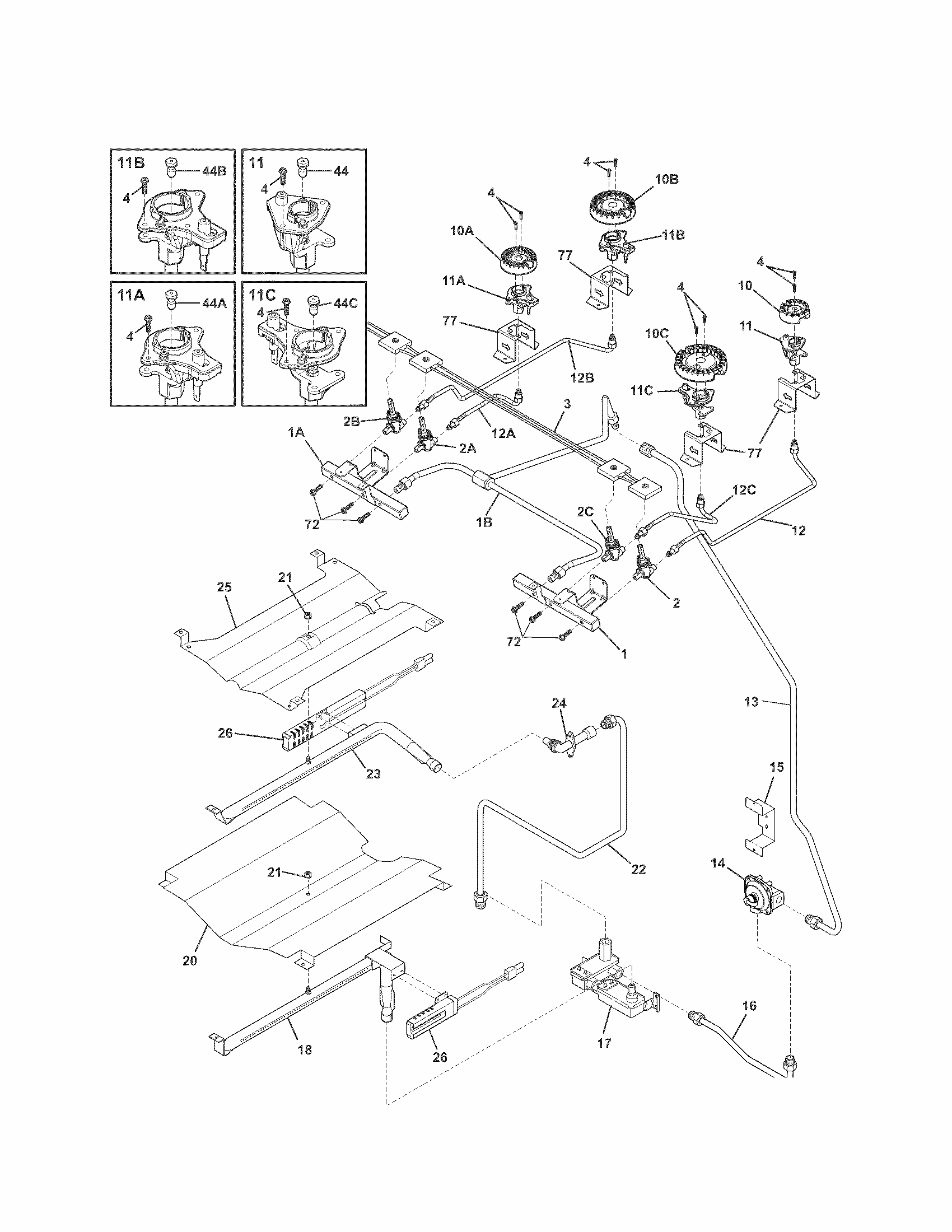 Burner Diagram and Parts List for 79036903905  Kenmore Range