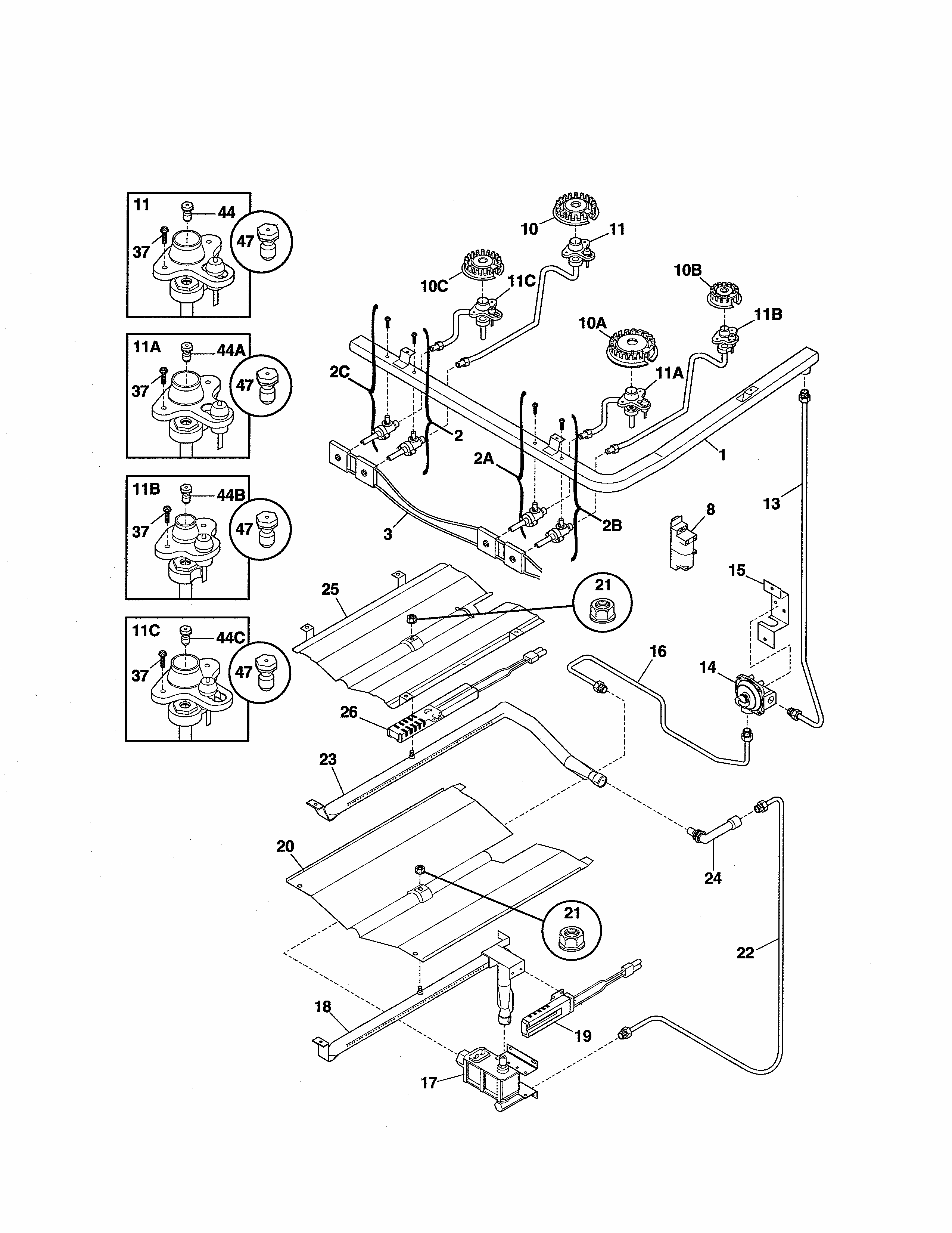 Burner Diagram and Parts List for 79075924300  Kenmore Range