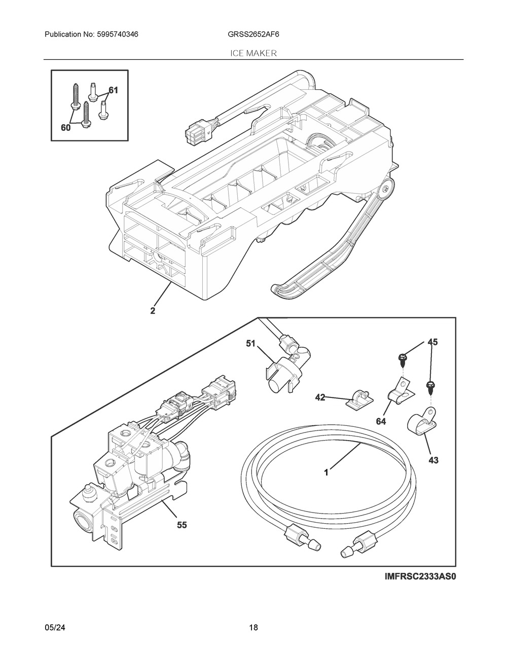Ice Container Diagram and Parts List for GRSS2652AF6  Frigidaire Refrigerator