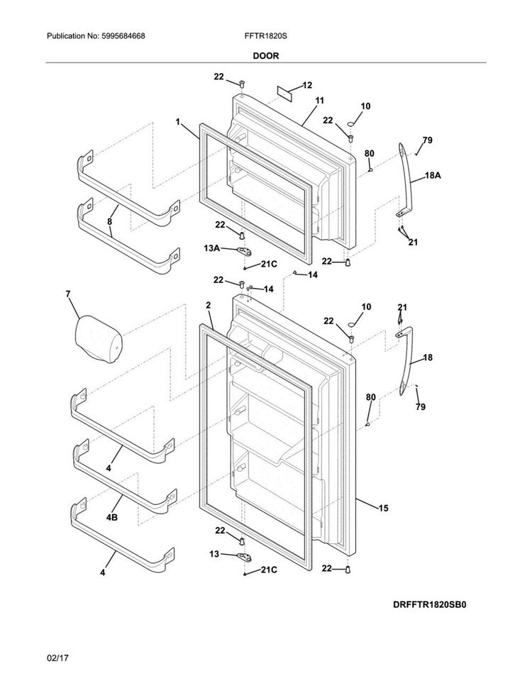 Door Diagram and Parts List for FFTR1820SB4A  Frigidaire Refrigerator