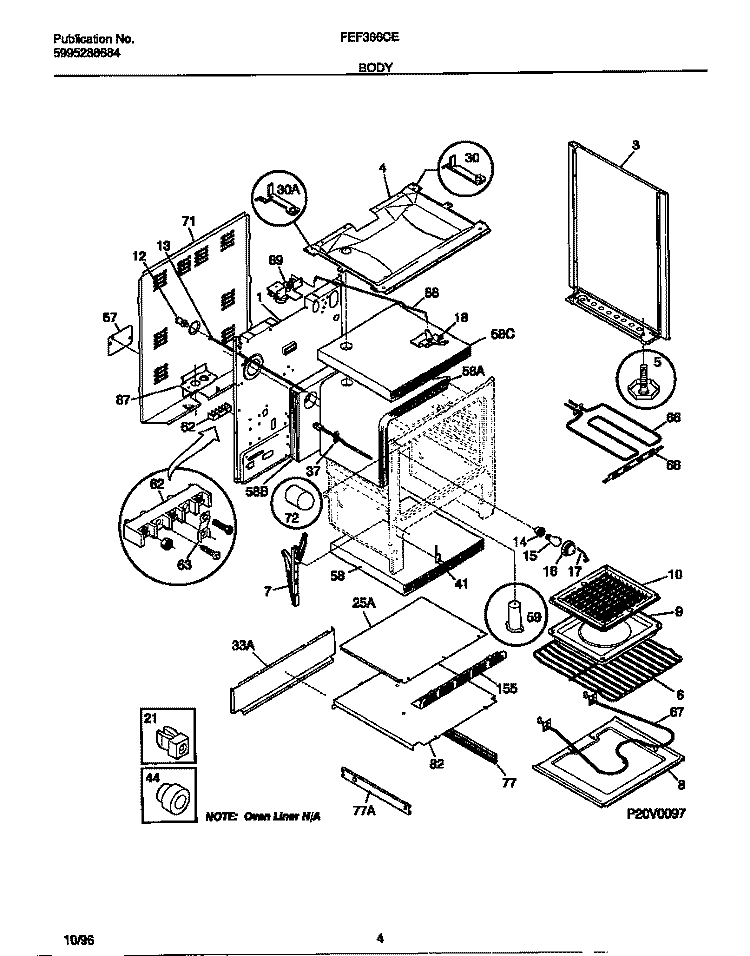 BODY Diagram and Parts List for FEF366CESB  Frigidaire Range