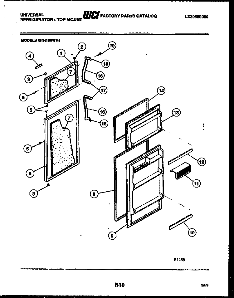 DOOR PARTS Diagram and Parts List for GTN155WHL1  Frigidaire Refrigerator