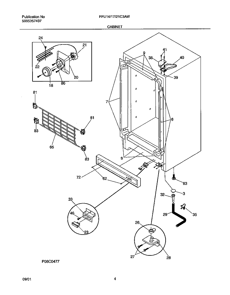 CABINET Diagram and Parts List for FFU17C3AW0  Frigidaire Freezer