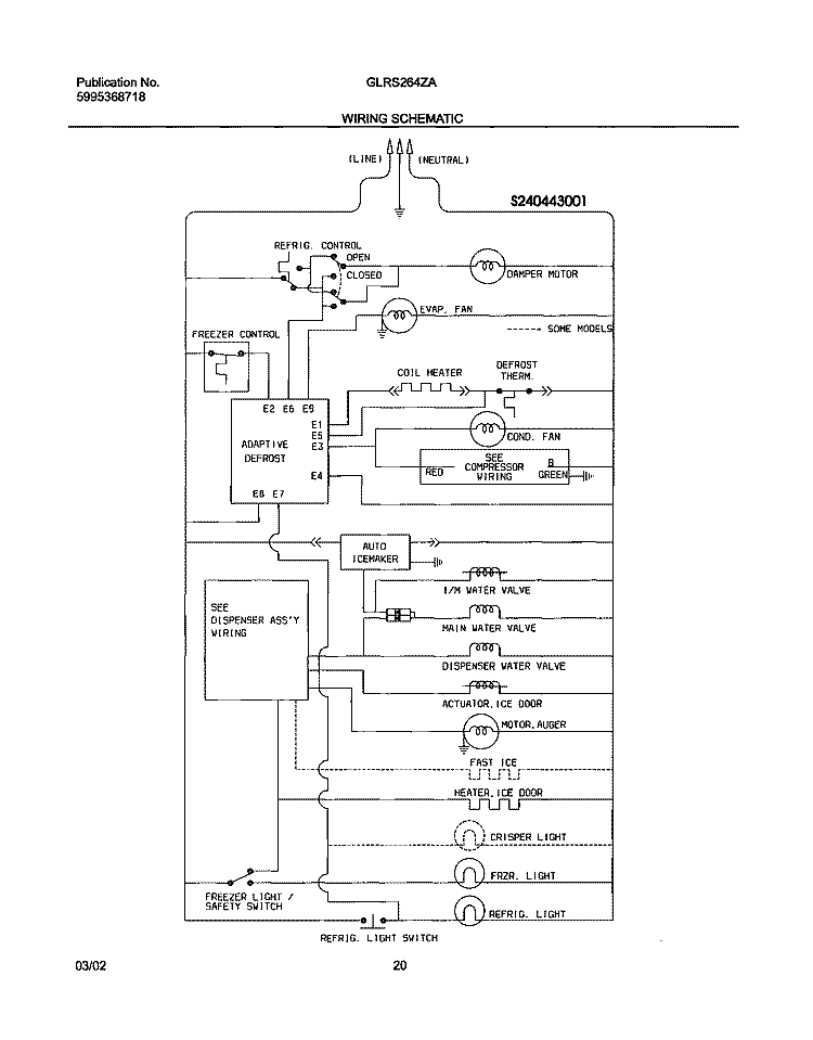 WIRING SCHEMATIC Diagram and Parts List for GLRS264ZAW3  Frigidaire Refrigerator
