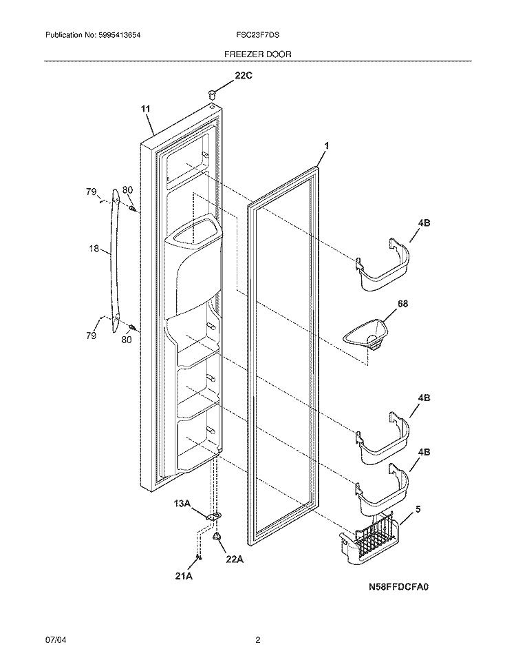 FREEZER DOOR Diagram and Parts List for FSC23F7DSB1  Frigidaire Refrigerator