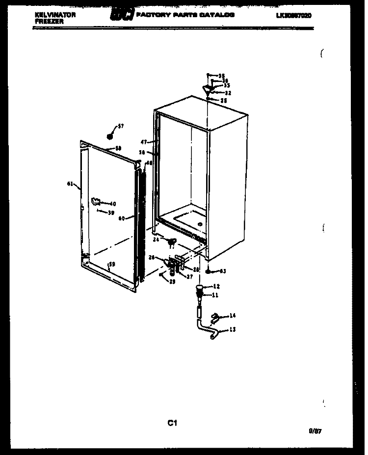 CABINET PARTS Diagram and Parts List for UFP193EM1W  Kelvinator Freezer