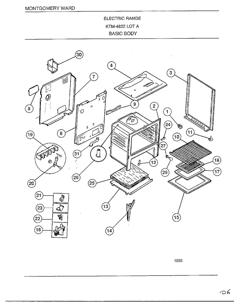 Basic Body Diagram and Parts List for 4822A  Frigidaire Range