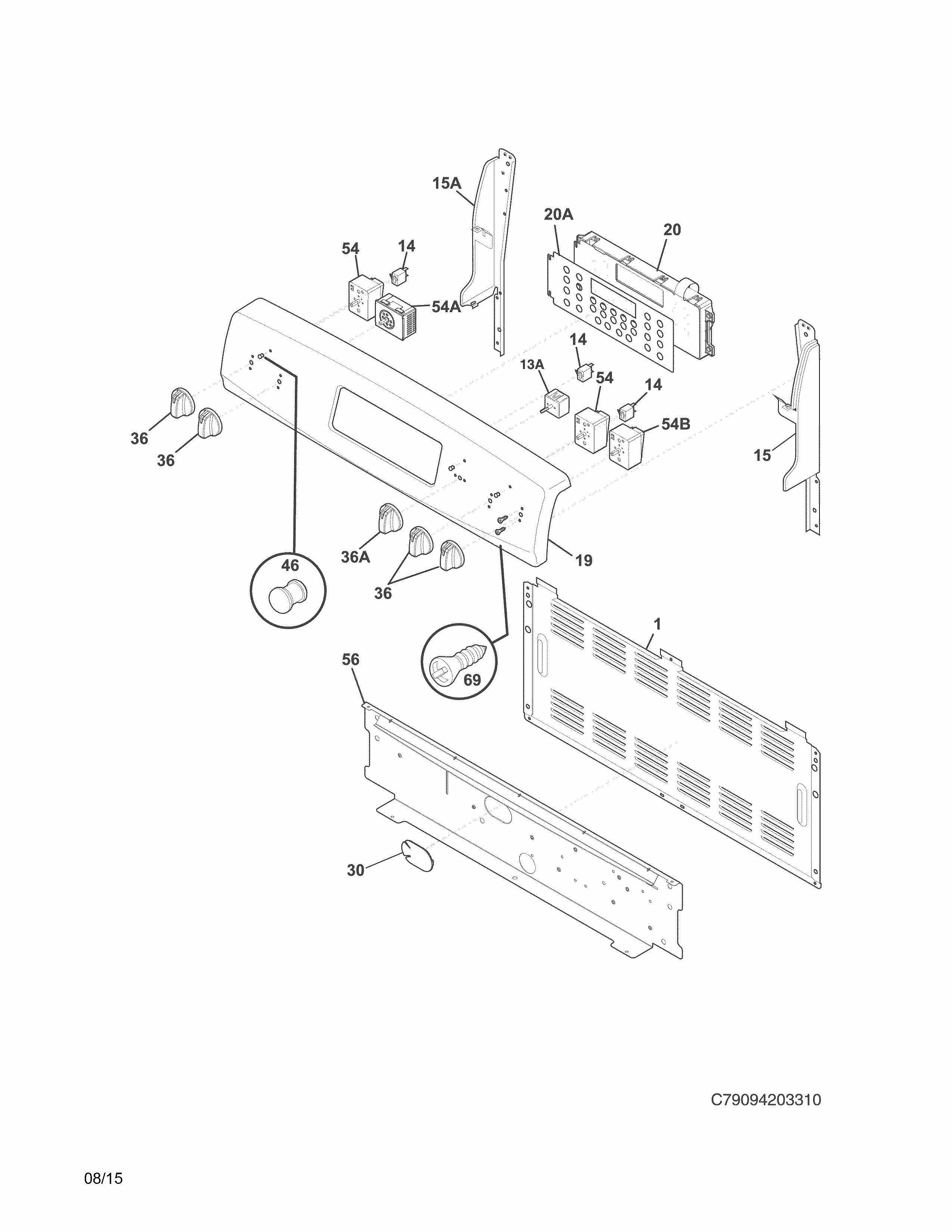 Backguard Diagram and Parts List for 79094242311  Kenmore Range
