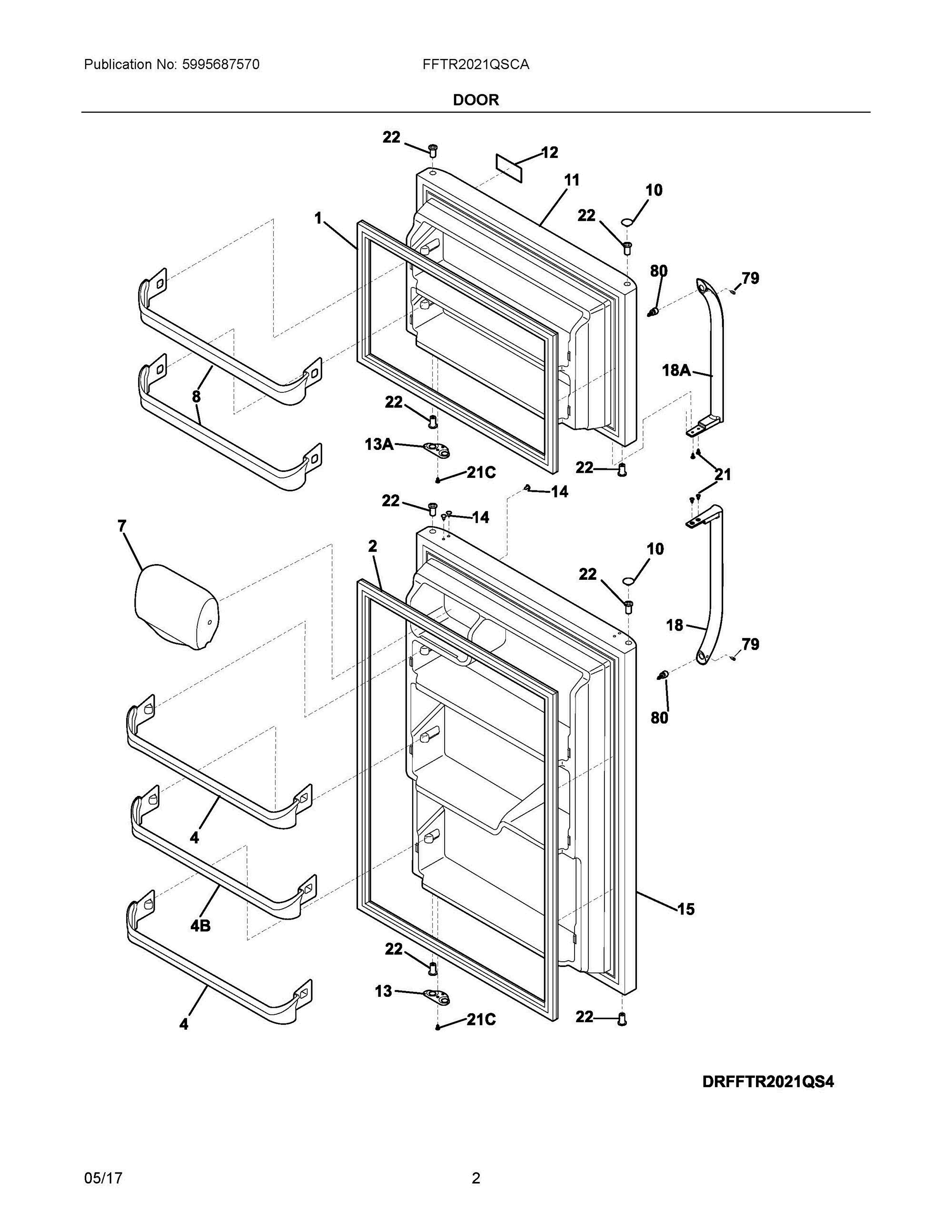 02 - DOOR Diagram and Parts List for FFTR2021QSCA  Frigidaire Refrigerator