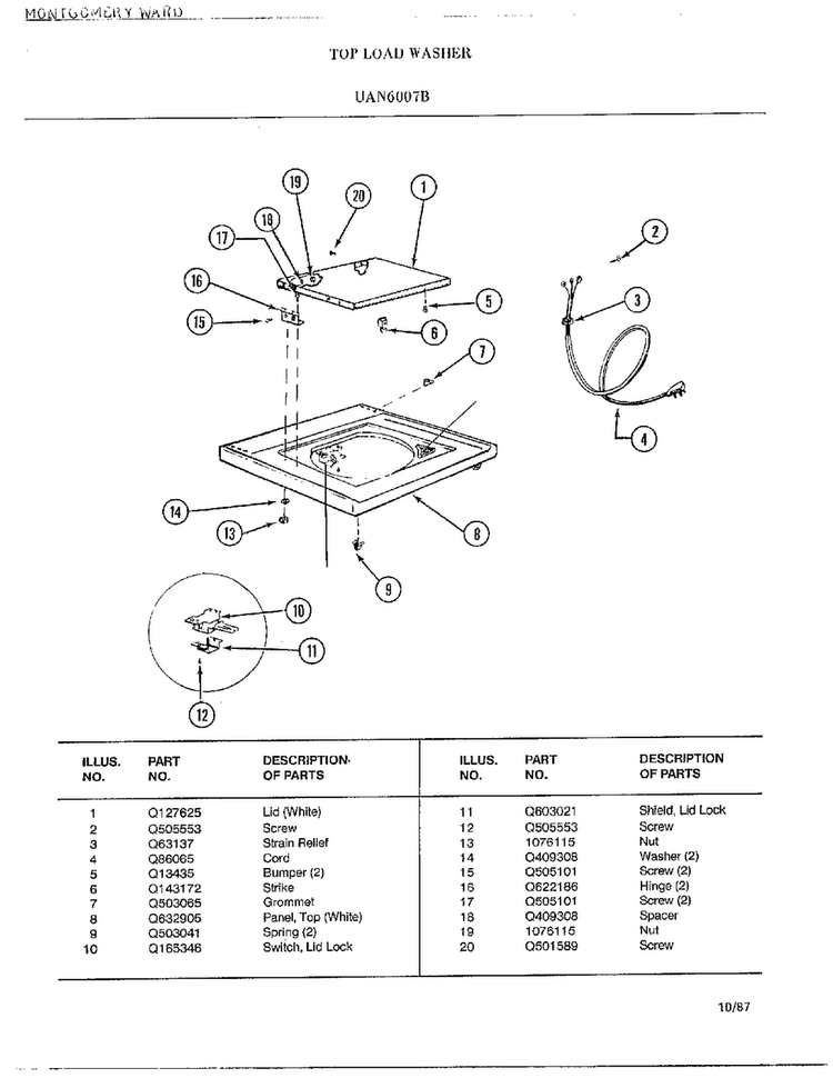 Washer Page 2 Diagram and Parts List for 6007B  Frigidaire Washer